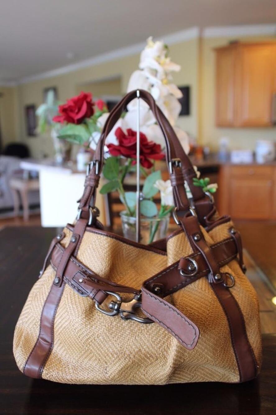 FRANCESCO BIASIA ELECTRA Tan Straw Woven Tote Bag (PU3000